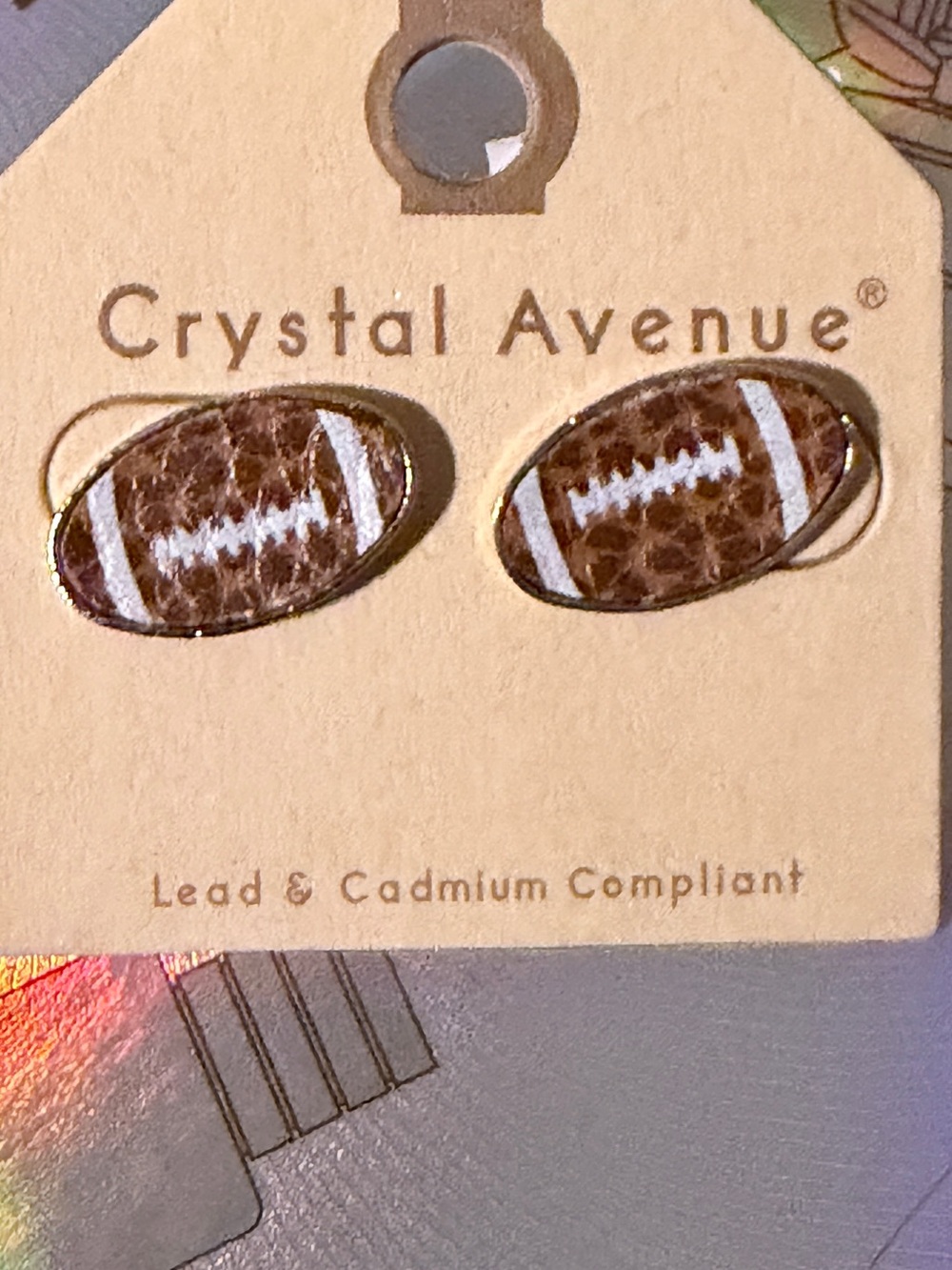 Crystal Avenue Brown Football Stud Earrings
